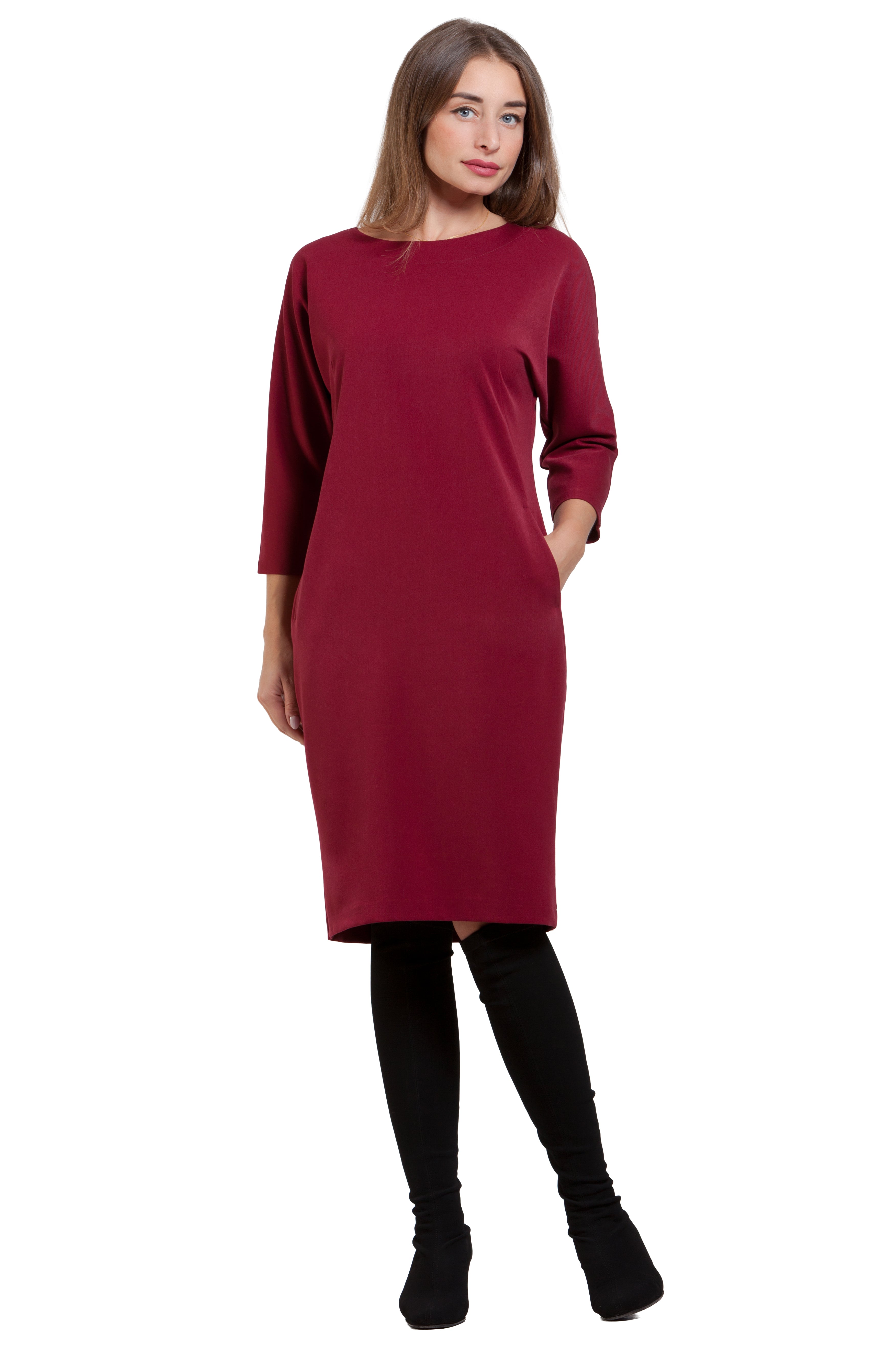 loose maroon dress Office Loose-fit Dress Alyssa No017 · Magnolica