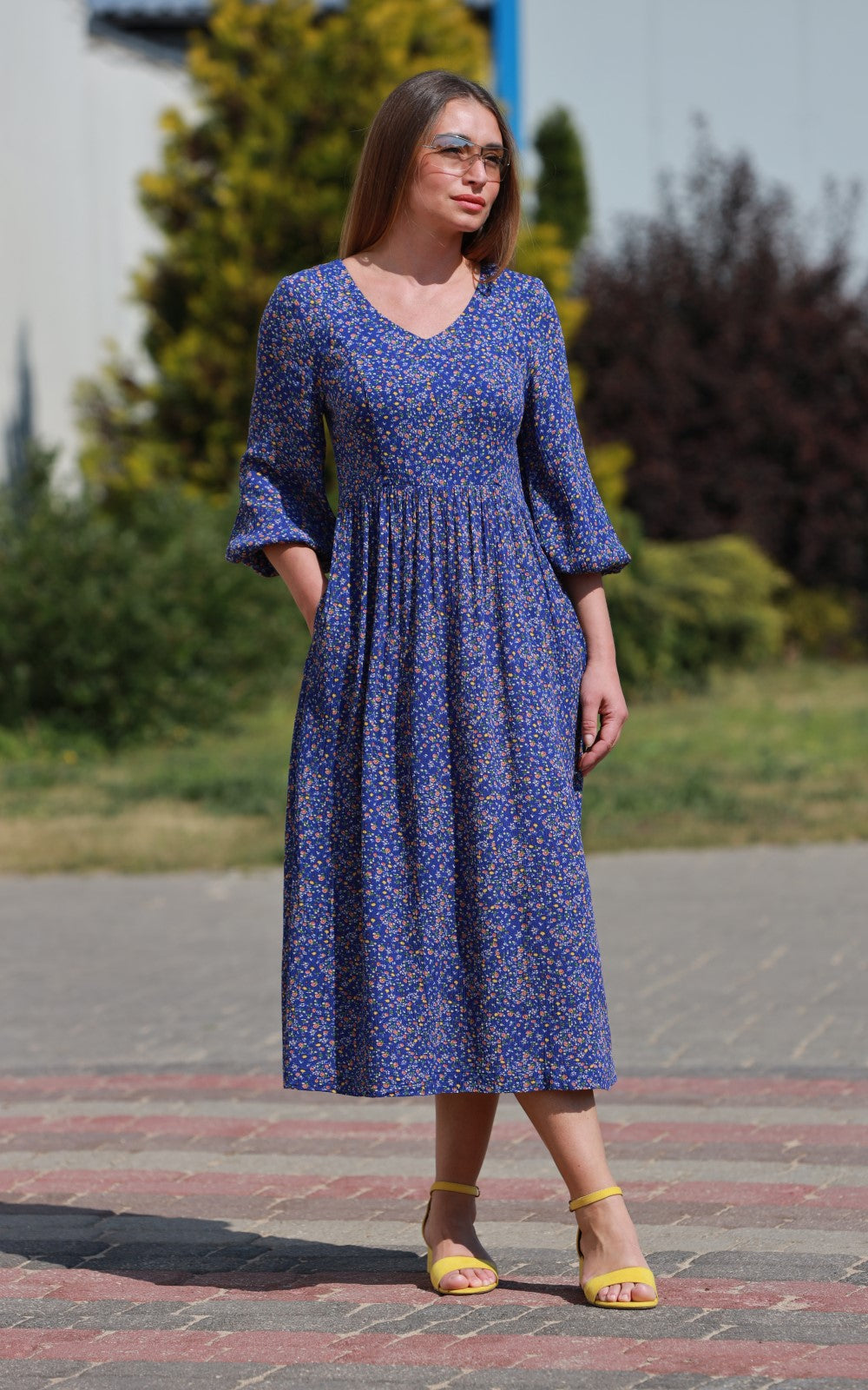 Summer Loose-fit Midi Dress Lori No391 — Magnolica Latvian Women's Clothing