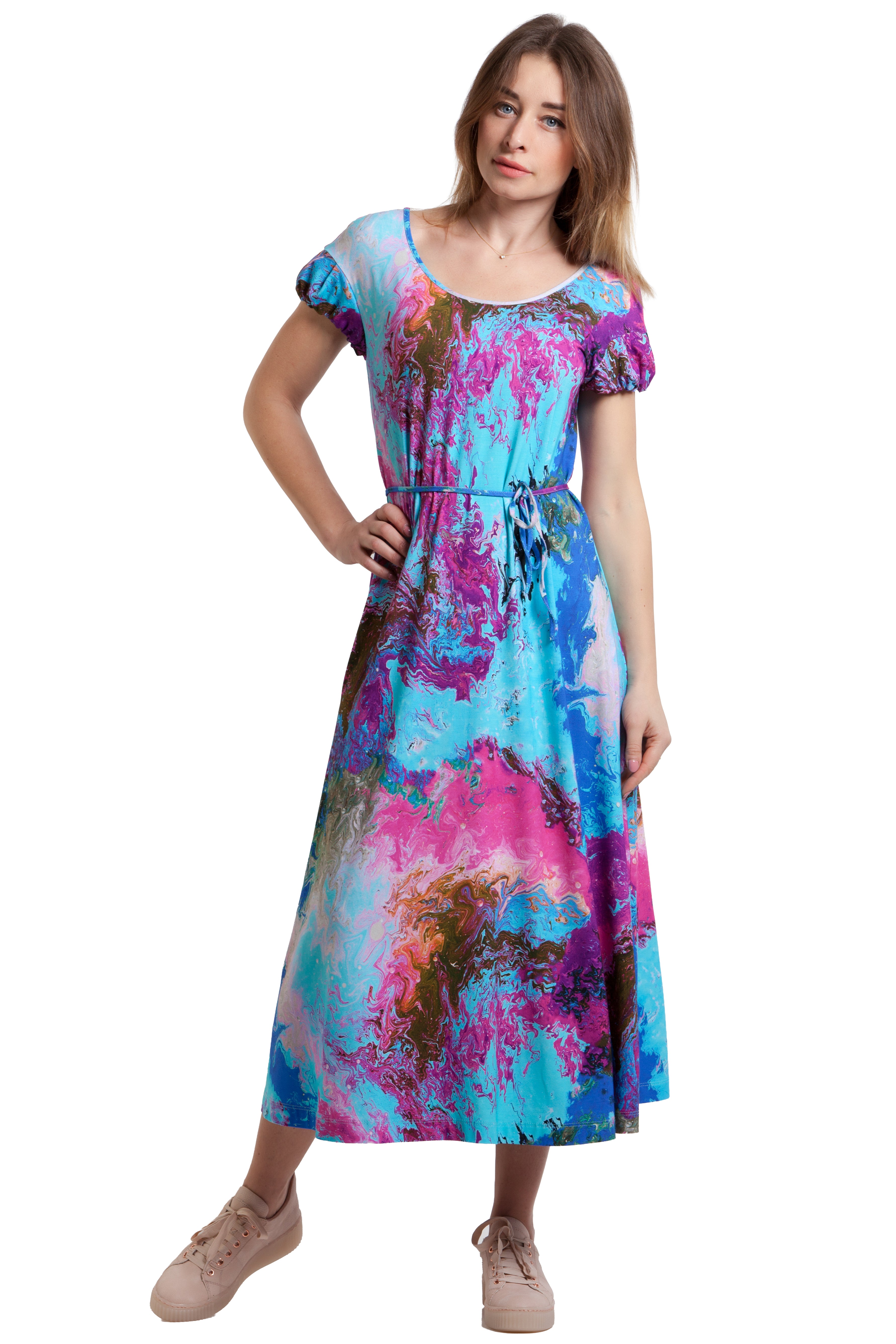 Summer Loose-fit Midi Dress Alanis No26 — Magnolica Latvian Women's Clothing