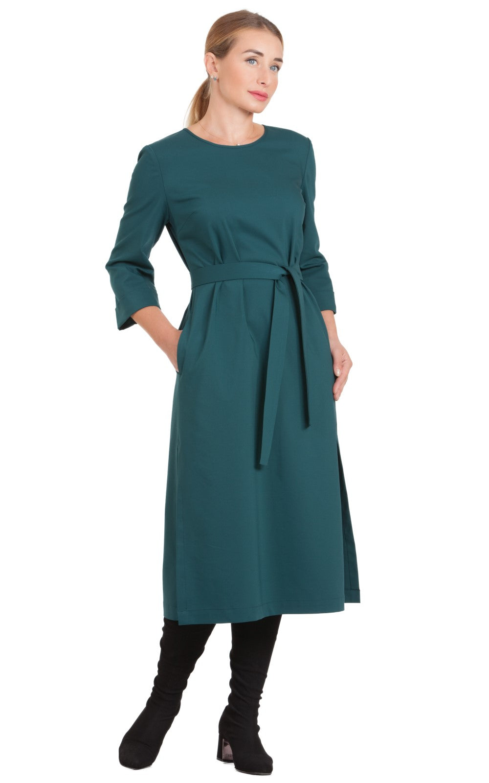 Solid Midi A-line Dress Azalea No29