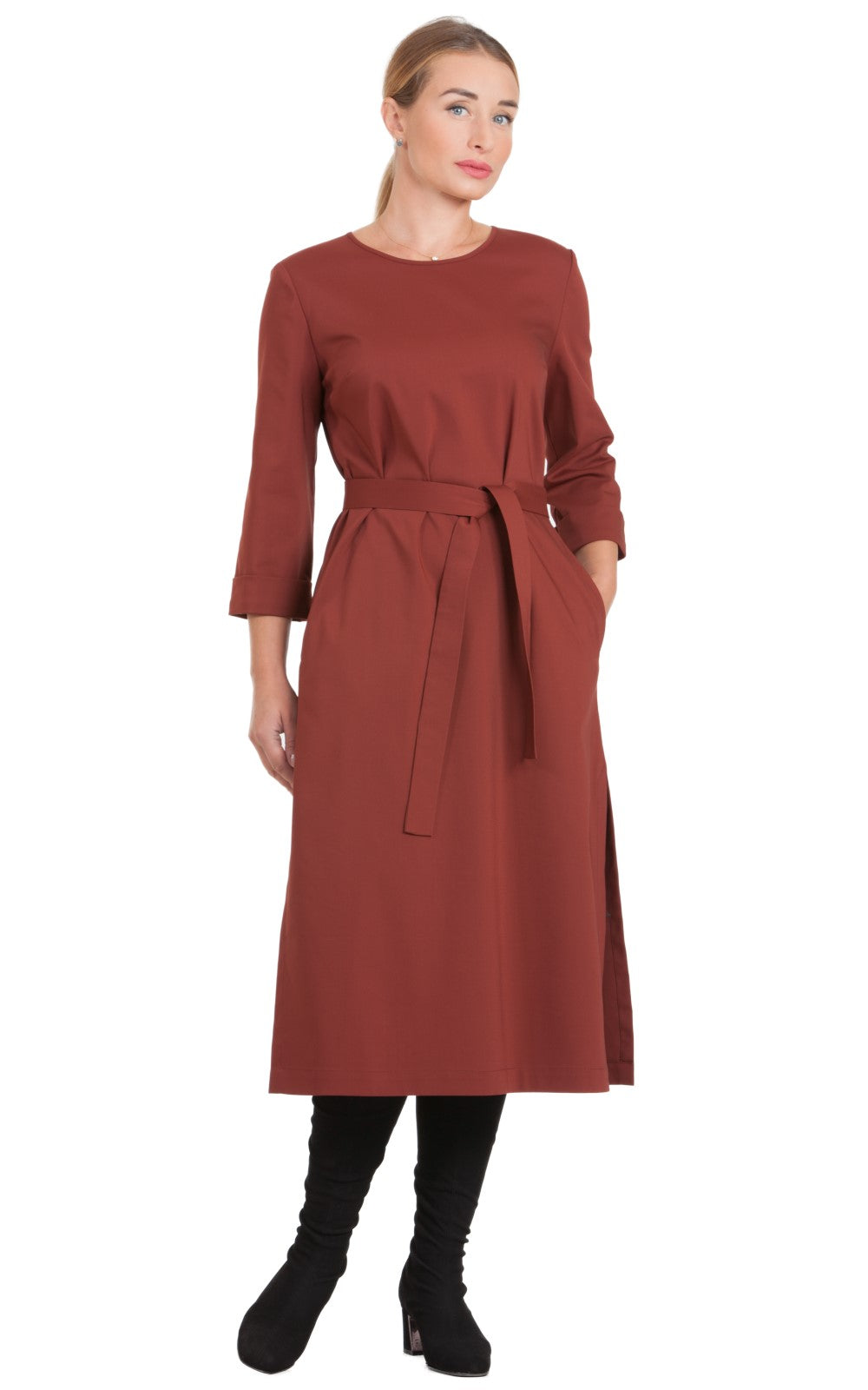 Solid Midi A-line Dress Azalea No32