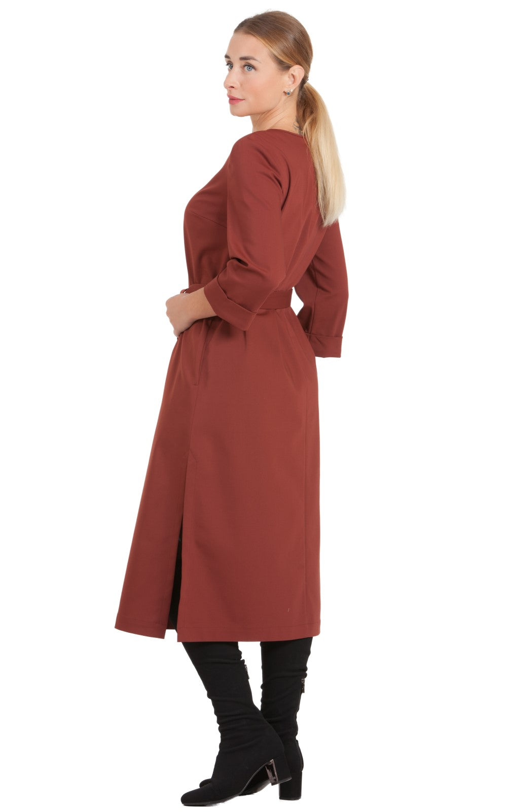 Solid Midi A-line Dress Azalea No32