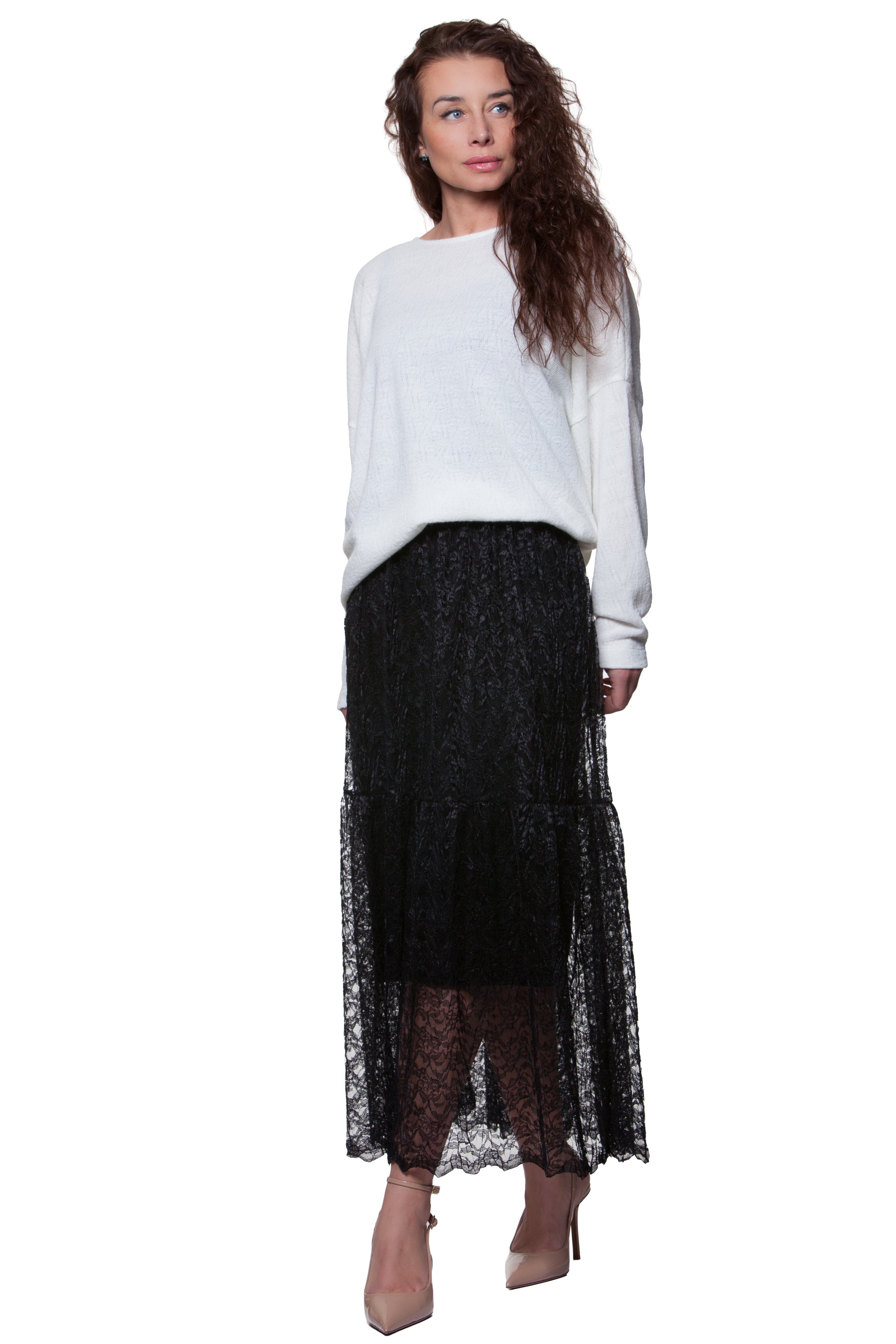 Openwork Sheer Midi Skirt Iris No8
