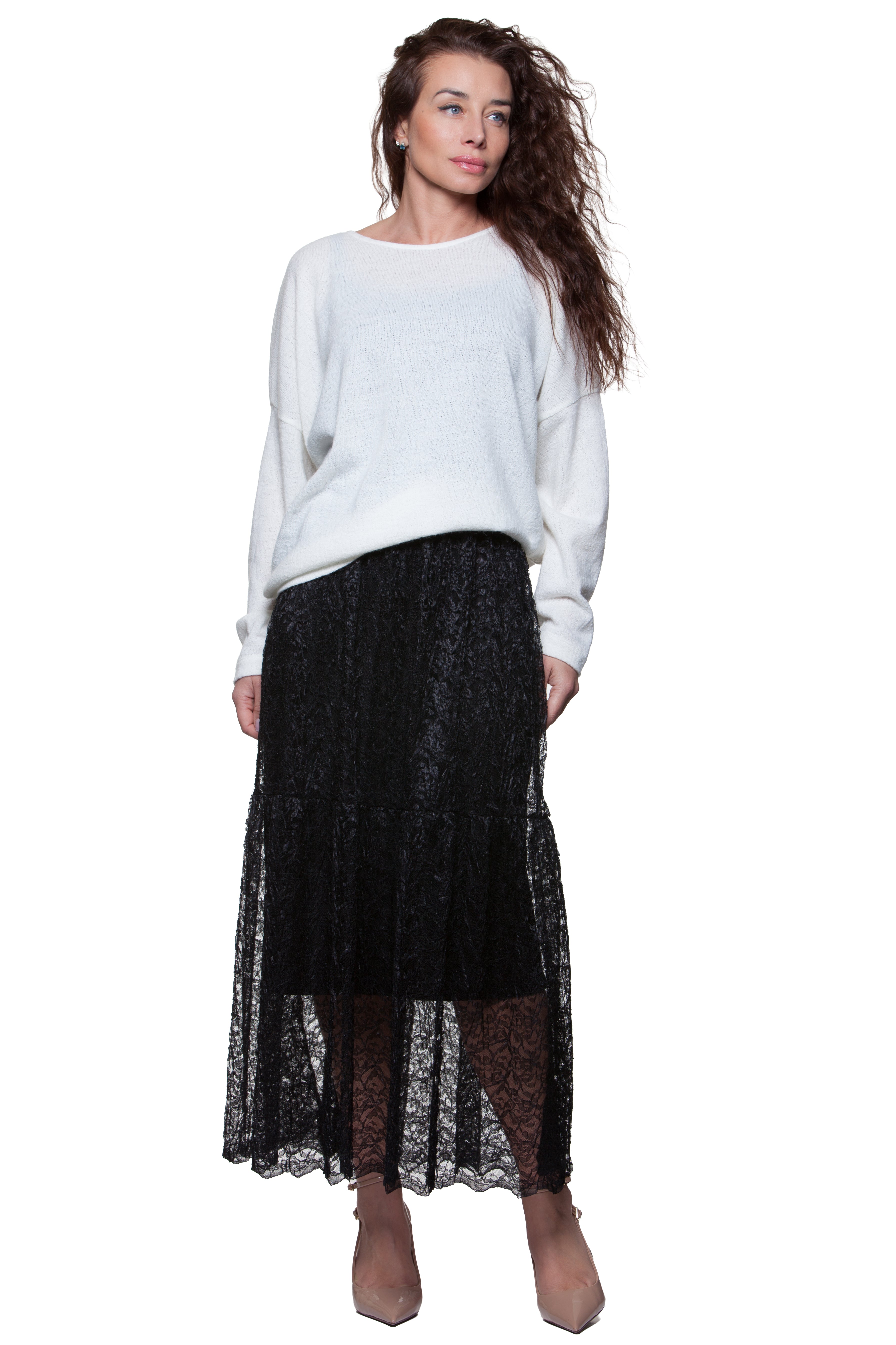 Openwork Sheer Midi Skirt Iris No8