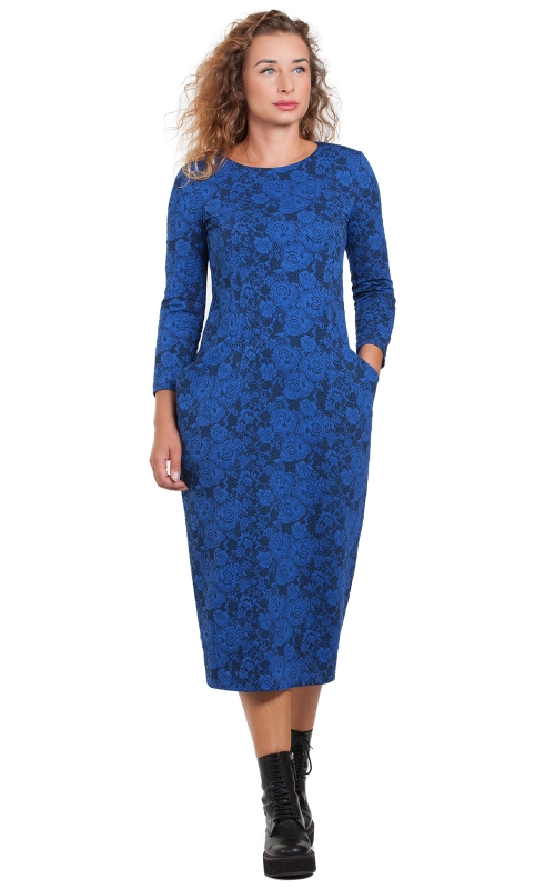 AUTUMN STRAIGHT SILHOUETTE dress in BLUE Magnolica