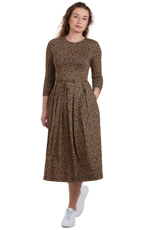 MIDI DRESS WITH POCKETS  brown yellow color Magnolica
