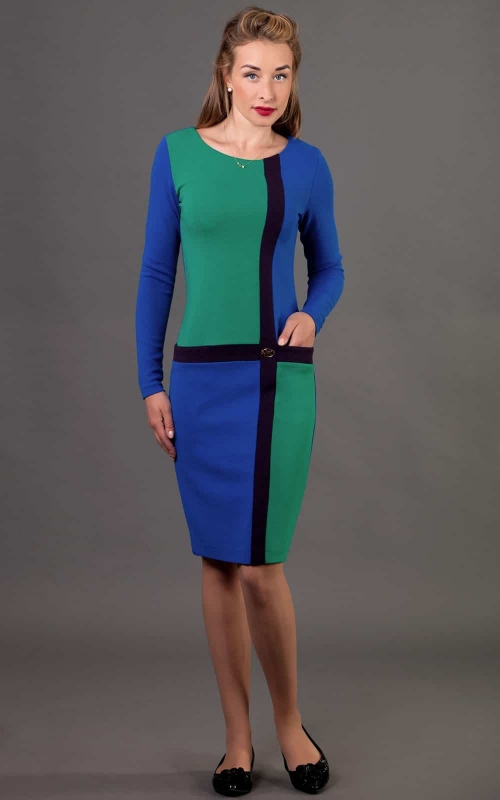 Casual Blue Block Colour Office Dress Magnolica