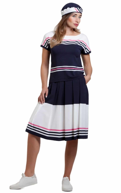 Flared Blue Striped Skirt Magnolica