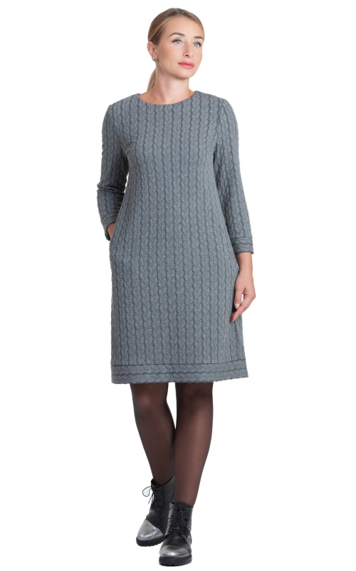 A-LINE CASUAL WARM OFFICE TUNIC-DRESS IN GRAY COLOR Magnolica