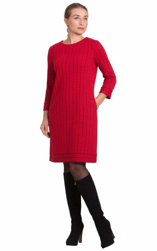 A-LINE CASUAL WARM OFFICE TUNIC-DRESS IN Red COLOR Magnolica